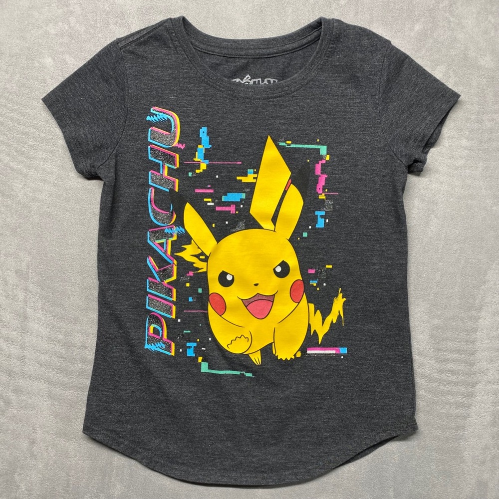 Kids Pokemon Pikachu Graphic T Shirt Charcoal Gray Size M Cotton Polyester Blend - Picture 10 of 11